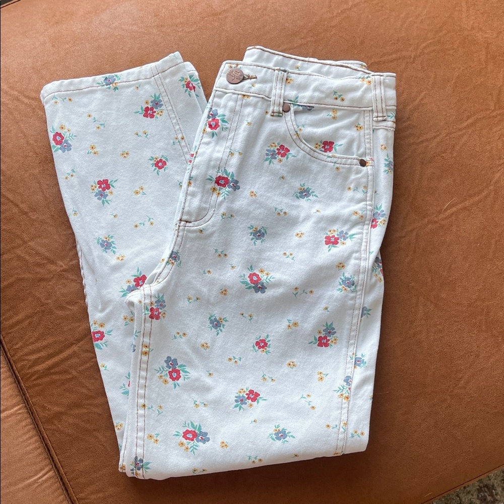 Floral Print Straight Leg Women's Jeans